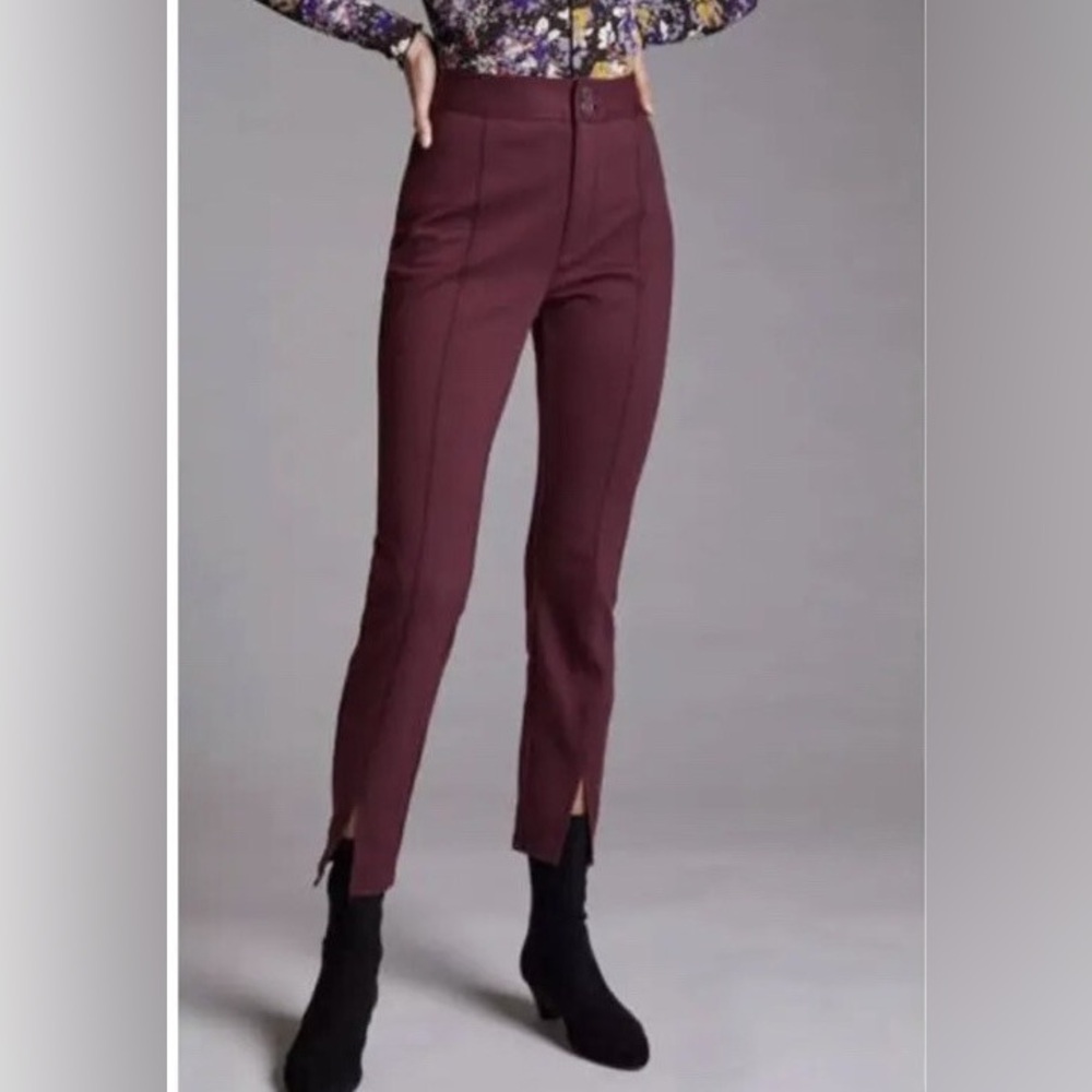 Anthropologie Maeve Maroon High Rise Textured Seamed Pants